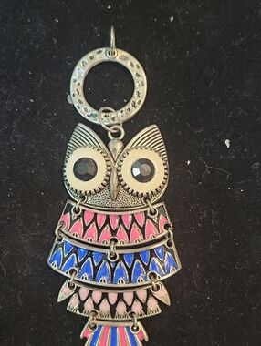 Enamel Owl Pendant Necklace in Pink & Blue
